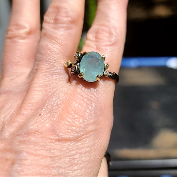 Aquamarine & Amethyst Sterling ring sz8 - Picture 6 of 7